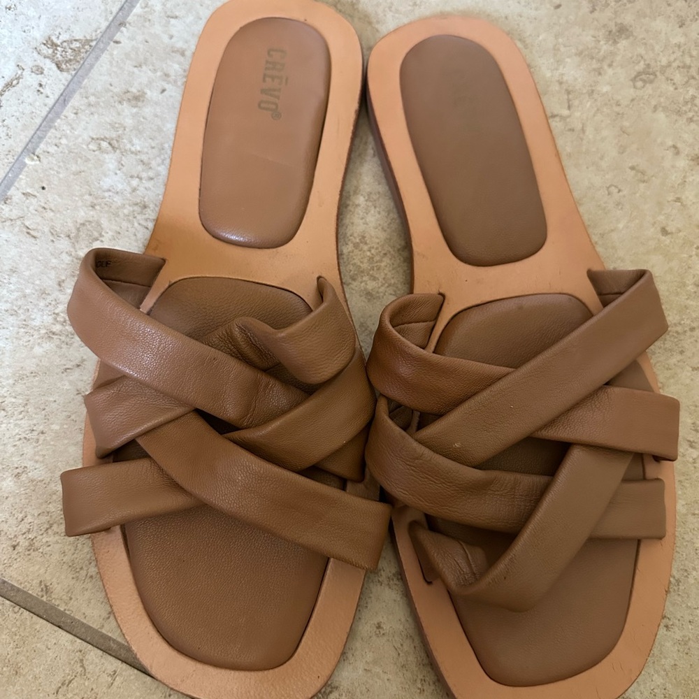 Crevo Brown Leather Busy Slide Sandals